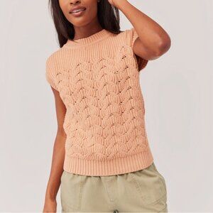 Pact Peach Blush Pink Chunky Knit Cap Sleeve Crewneck Sweater Vest Women's Small
